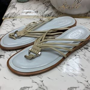 Tod’s Cream/Blue Leather Thong Sandals Size 8